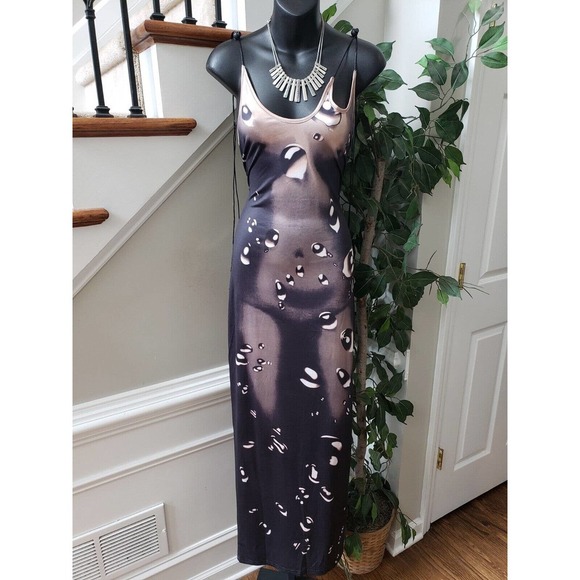 Cape Clique Women Black & Beige Polyester Strappy Long Maxi Raindrop Dress 12 - Picture 1 of 12
